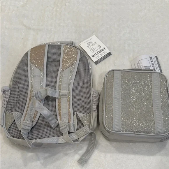 Pottery Barn Kids Silver and Tan Backpack Set NWT